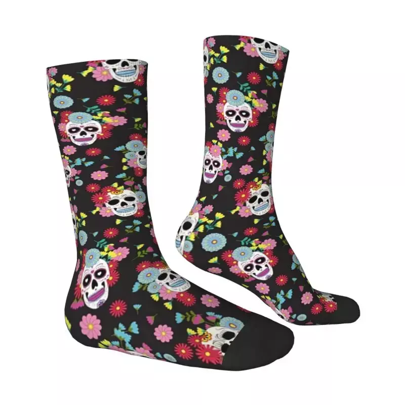 Fun Printed Day Of The Dead Sugar Skull Pattern Socks for Women Men Stretch Summer Autumn Winter Cute Mexican Floral Crew Socks