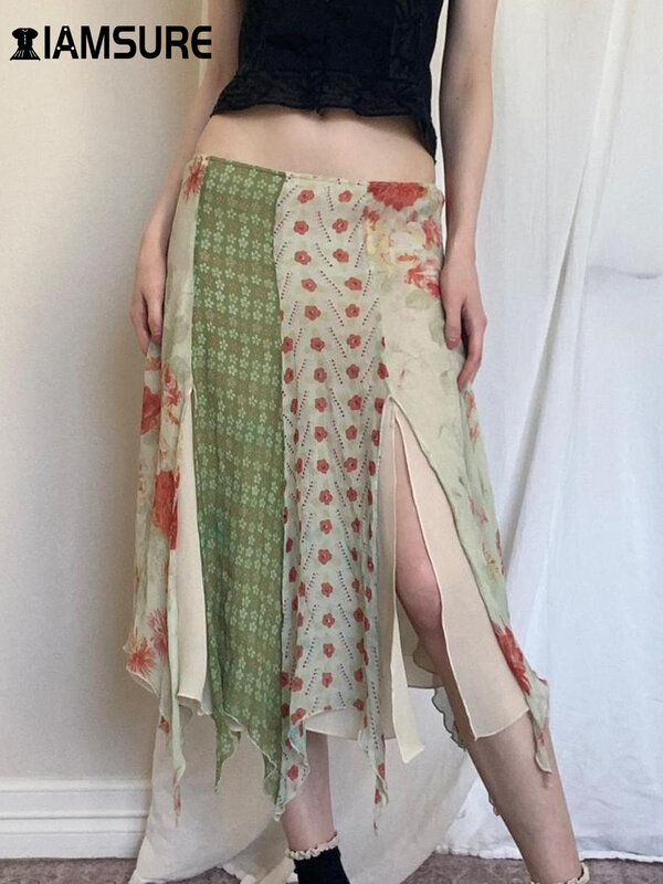 Повседневная Асимметричная юбка IAMSURE с разрезом, праздничная облегающая юбка миди с низкой талией, женская летняя модная пляжная юбка 2024