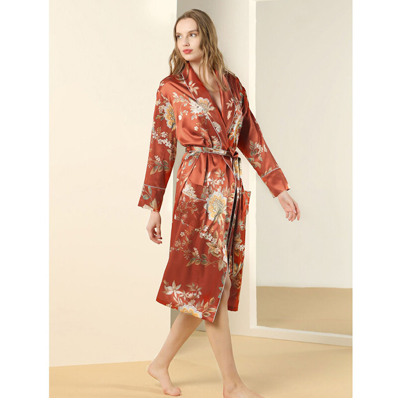 Birdtree-camisola elegante para mulher, vestido longo de luxo, 90% seda amoreira, chinoiserie confortável, estampado, primavera, verão, P41481QD, 2021