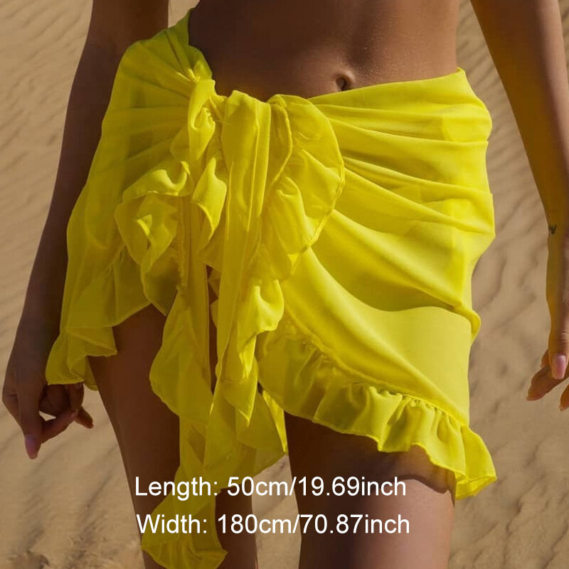 Vestidos de Praia de Chiffon, Mini Saias Ruffle, Tassel Cover Up, Blusa Chiffon Monocromática, Europeia e Americana, 50x140cm