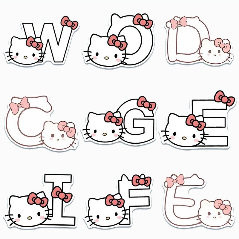 Stiker alfabet kartun anak perempuan, 10/30/50 buah stiker decal ponsel dekoratif lucu Sanrio Hello Kitty huruf alfabet mainan Kawaii