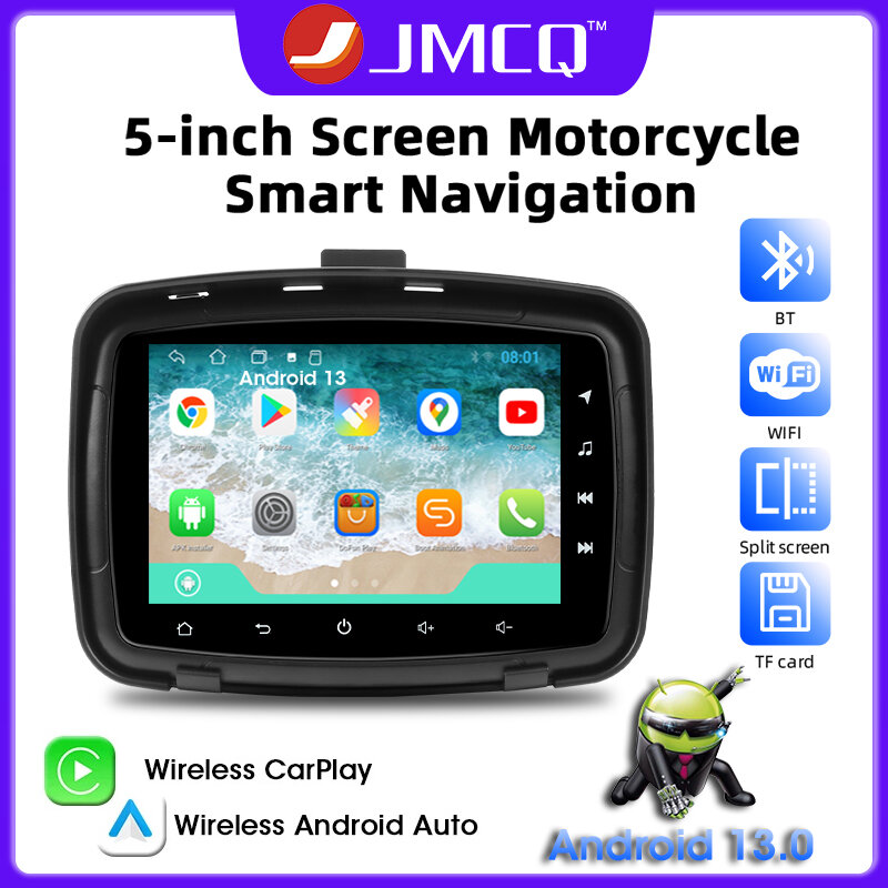 Motocicleta GPS Monitor de Navegação, Carplay sem fio, Auto MP5 Smart Screen Player, Bluetooth duplo, Android 13, 5 ", 2 + 32G