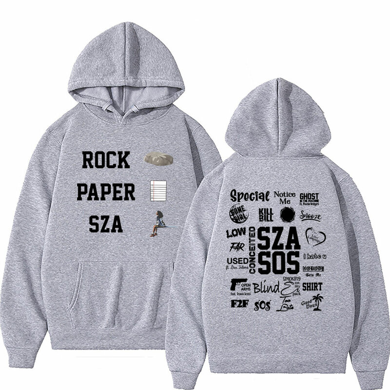 Rapper SZA SOS Rock Paper Graphic Hoodie Unisex Fleece Cotton Long Sleeve Hoodies Men Women Hip Hop Vintage Oversized Streetwear