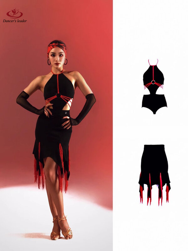 Latin Dance Dress Hals mit Brust polster Unterwäsche Top Quaste Design dynamische Leistung Rock Leistung Blackpool Kleidung