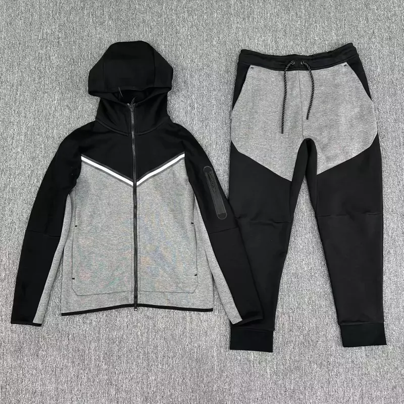 2024 New Young Men's Spring And Autumn Hooded Suit Spliced Double Zipper Head Slim Sports Jogging Suit