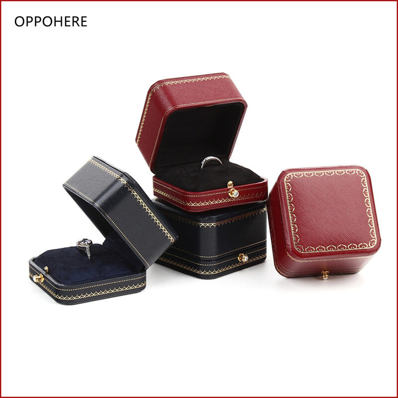 Retro Mini Ring Box Leather Advanced Octagonal Earrings Pendant Necklace Organizer Display Box Proposal Wedding Jewelry Box Gift