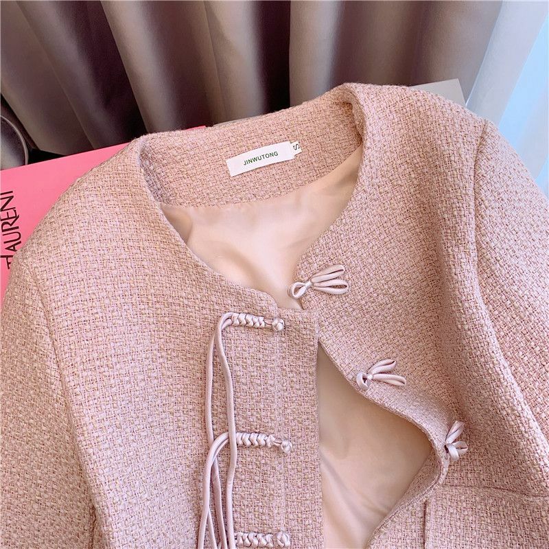 2024 New Chinese Style Coat Women's Autumn Long-sleeved Short Vintage Top With Buckle Coat Outer Cardigan Office Jackets Female