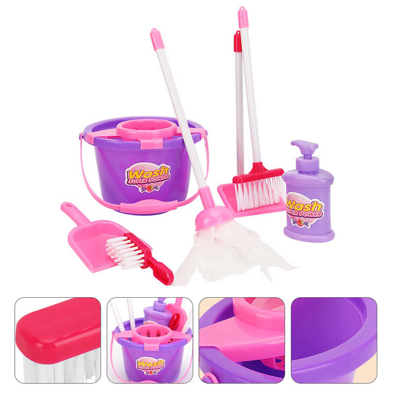 7 Pcs Cleaning Mopping Set Tool Childrens Toys Sweeping Kit Pretend Play Playthings Plastic Children Tools