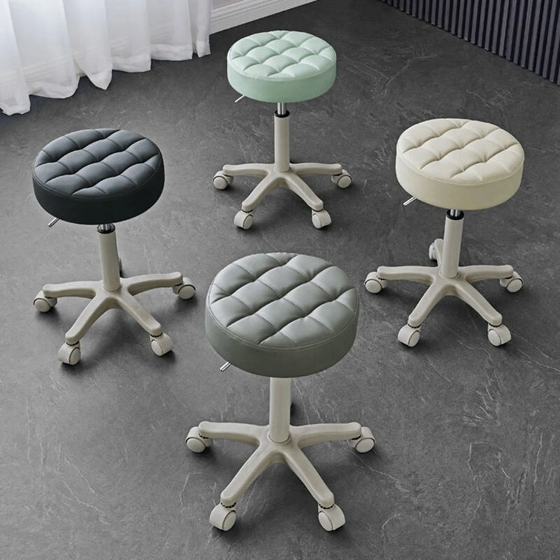 Round Rolling Stool 360 Swivel 30cm Seat Diameter Bar Salon Stool with Wheels for Pubs Barbershop Coffee Shops Office Housework