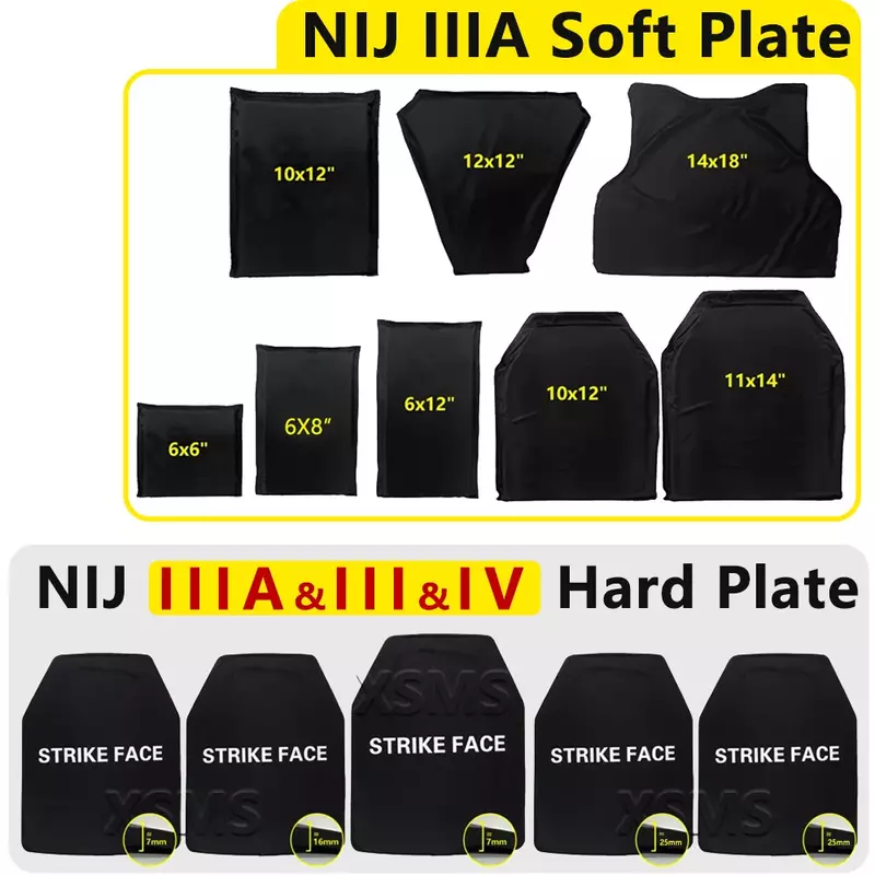 Nij IIA nij III แผ่นกันกระสุนแบบนิ่ม/แข็งกระเป๋าเป้สะพายหลังกันกระสุนได้แผ่นใหญ่6x8 10x12 11x14