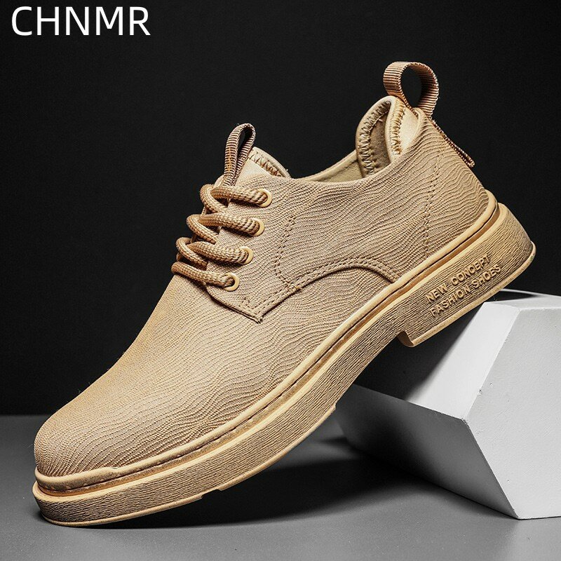 Original Men's Canvas Leather Shoes Waterproof Tooling Shoes Outdoor Fashion Trend Breathable Casual Flat Bottom Round Toe