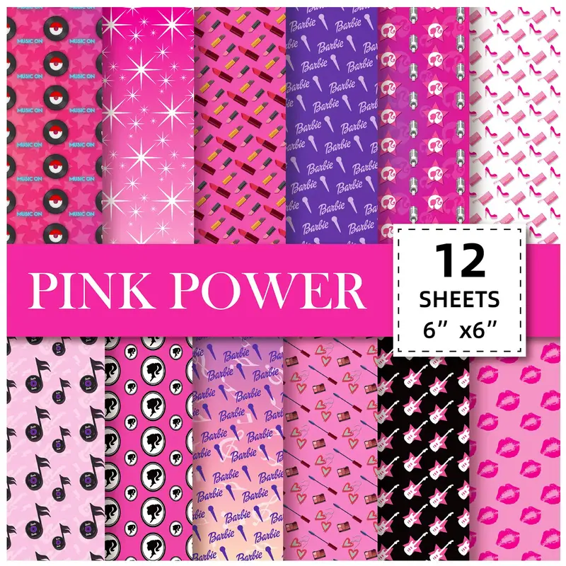 Papel de Color de Barbie rosa, Base de manual Simple, creativo, hojas de papel de colores, 15x15cm, 12 hojas
