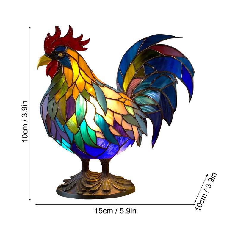 Stained Glass Animal Lamp Rooster Stained Glass Resin Nightstand Lamp Retro Gifts Home Decoration Animal Sculpture Night Light