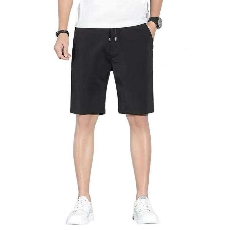 Shorts de cintura elástica masculino com bolsos, shorts confortáveis na altura do joelho, impermeável, elegante, verão