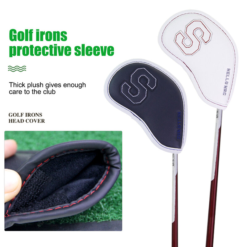 GLOOF 9 Buah Set Penutup Kepala Klub Golf Besi Cocok untuk Semua Wedges Besi-Nomor Besar-Kulit Pu Cocok untuk Klub Golf Ukuran Besar Standar Kecil