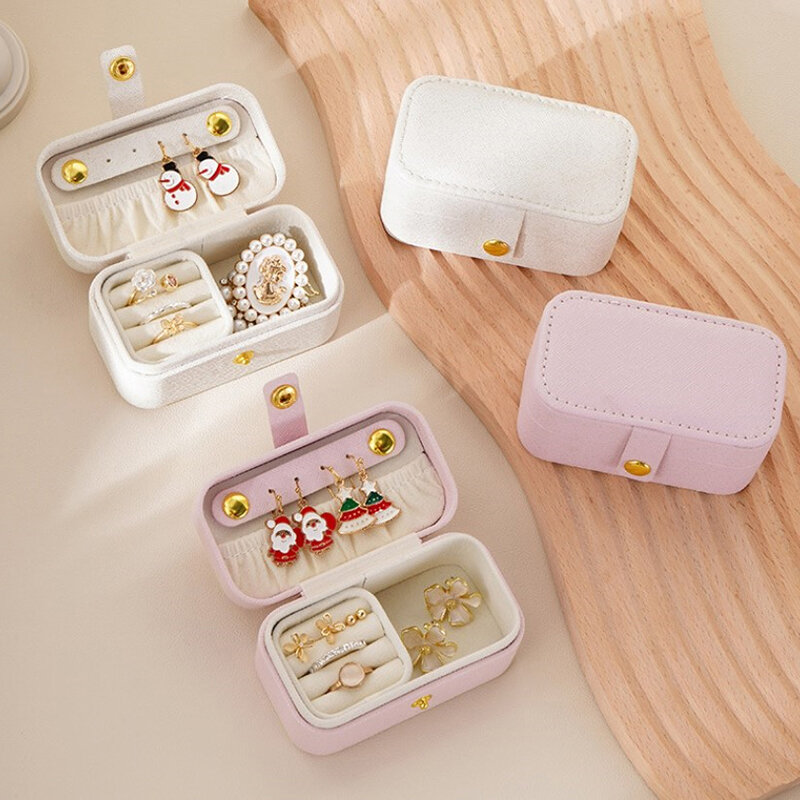 Mini Joyero portátil de cuero PU para mujer, estuche organizador de joyería de alta calidad para collar, pendientes, anillo, almacenamiento de viaje