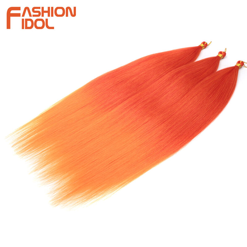 Ariel – Extensions capillaires synthétiques, cheveux lisses, 28 pouces, couleur Orange ombré, coiffure au Crochet