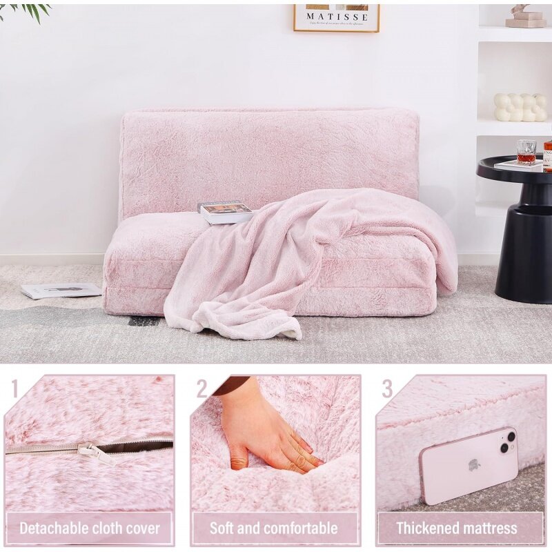 Klapp matratzen sofa mit Decke, 46x91 Zoll weiches Kunst pelz schlafs ofa mit maschinen wasch barem und abnehmbarem Bezug, doppelt fl