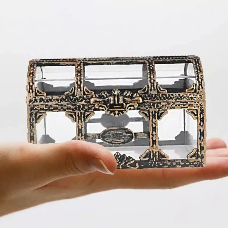 Retro Transparan Kotak Harta Bajak Laut Kristal Permata Kotak Perhiasan Penyimpanan Organizer Perhiasan Keepsake Harta Dada untuk Dekorasi Rumah