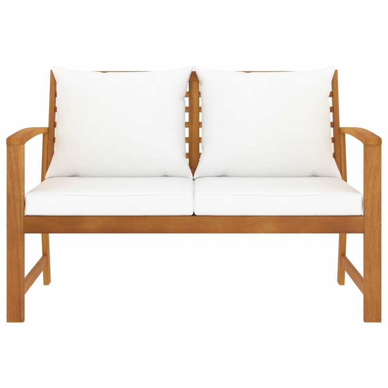 Patio Outdoor Bench Deck Outside Porch Furniture Balcony Lounge Home Decor 47.2" with Cream Cushion Solid Acacia Wood