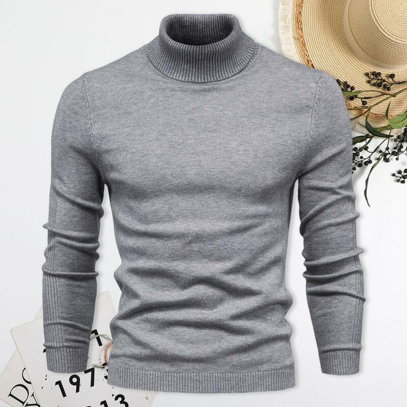 Suéter grueso de cuello alto para hombre, Jersey informal de Color sólido, ajustado, prendas de punto, Top de punto, Invierno