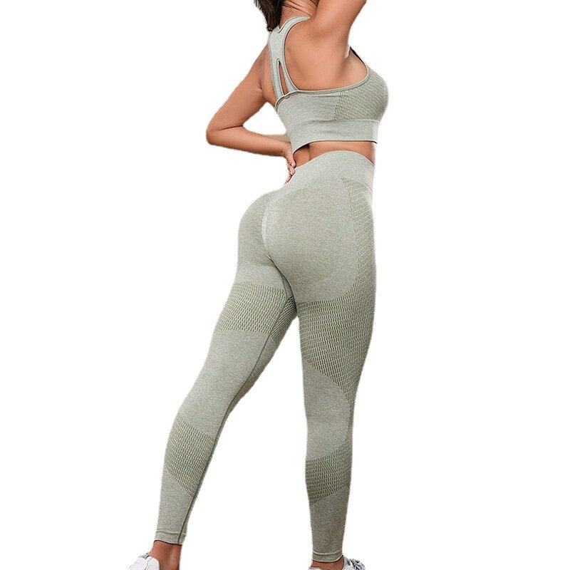 2 Buah Set Yoga Bra Olahraga Wanita Rompi Celana Pendek Pinggang Tinggi Mulus Pakaian Gym Set Pakaian Olahraga Kebugaran