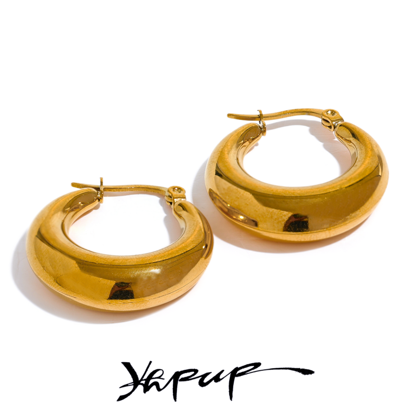 Yhpup-스테인레스 스틸 기하학 후프 귀걸이 쥬얼리, 여성을 위한 유행 금속 질감 18 K 귀걸이 황금 액세서리