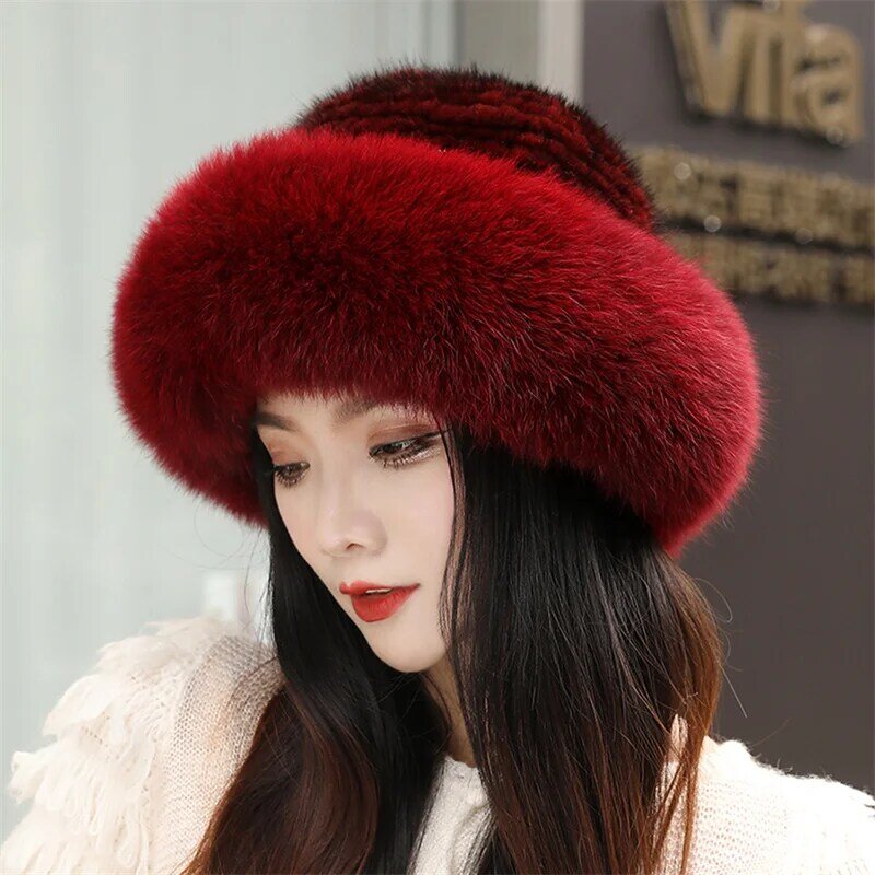 2022 cappelli di pelliccia di volpe da donna nuova pelliccia di visone lavorata a maglia paraorecchie caldi antivento cappelli invernali cappelli di pelliccia da donna cappelli di visone di volpe russa