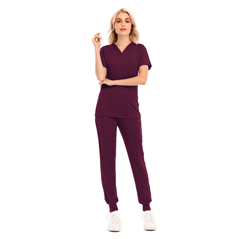 Nurse Medical Scrubs Uniforms Women Surgical Suit V-neck Lab Tops+pants Hospital Dental Clinic Doctor Jogging Workwear Wholesale
