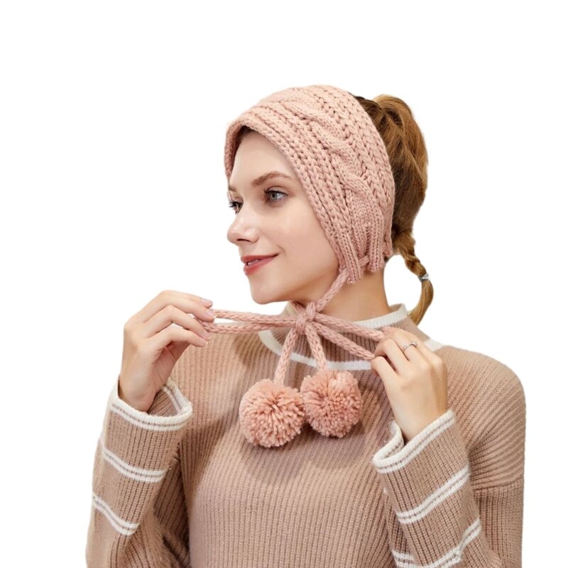 Crochê lã feminino bandana menina malha earmuffs adulto crochê aquecedor orelha 449b