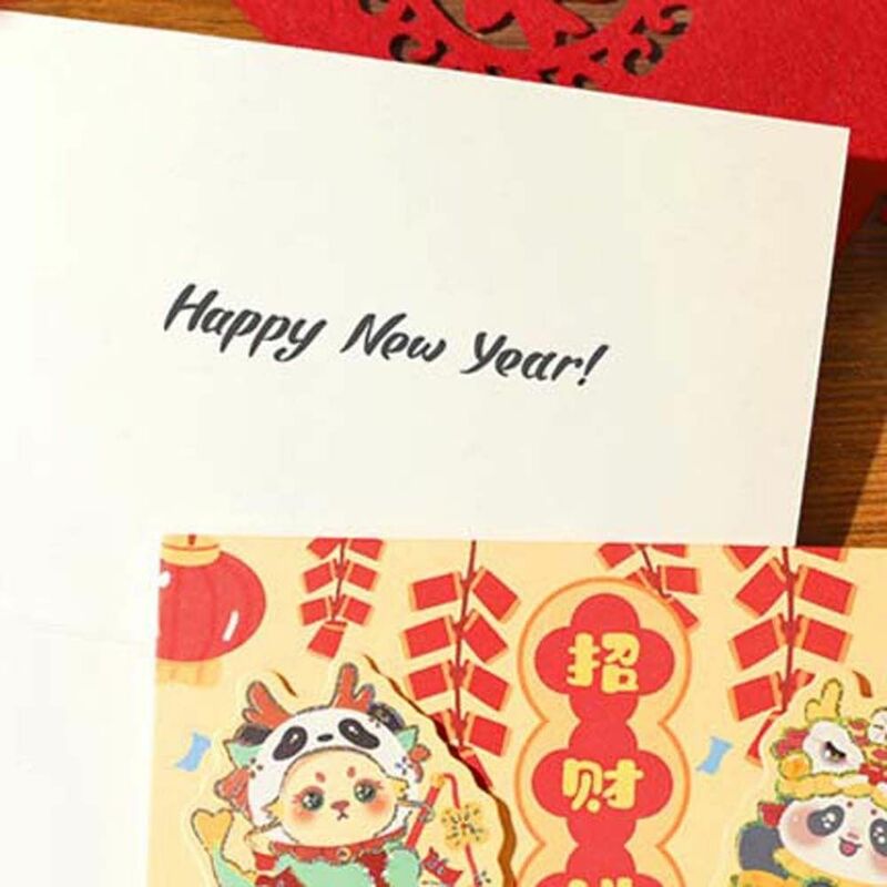 Kartun Panda kartu ucapan Cina Lion Dance kartu peringatan berkat terima kasih amplop perlengkapan Festival Musim Semi