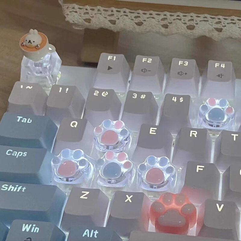 1Pc Colorful Transparent Cat Claw Pad Resin Keycap Game Mechanical Keyboard Keycap Transparent Keycap Button Cap
