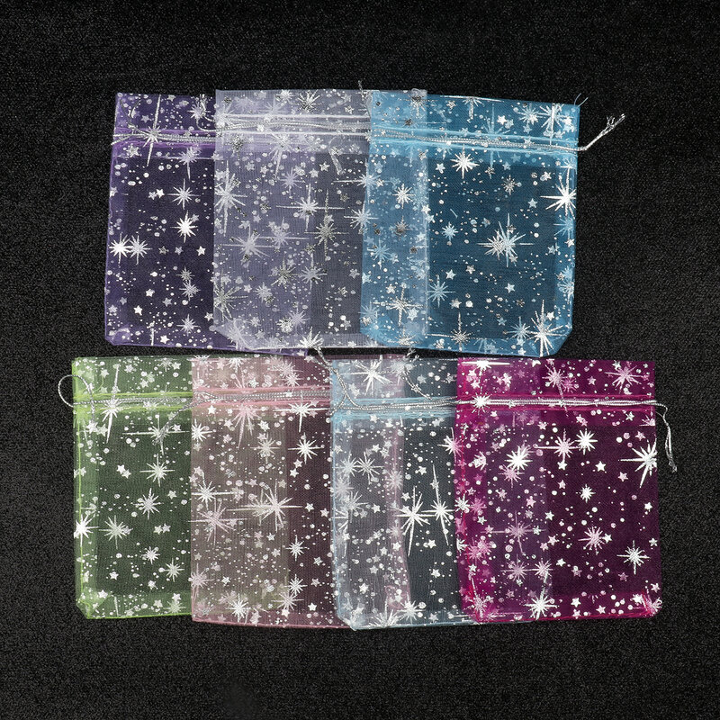 Bolsas de Organza con cordón ajustable para regalos de boda y Navidad, embalaje de joyería de estrella, 10x12cm, 50 Uds./lote