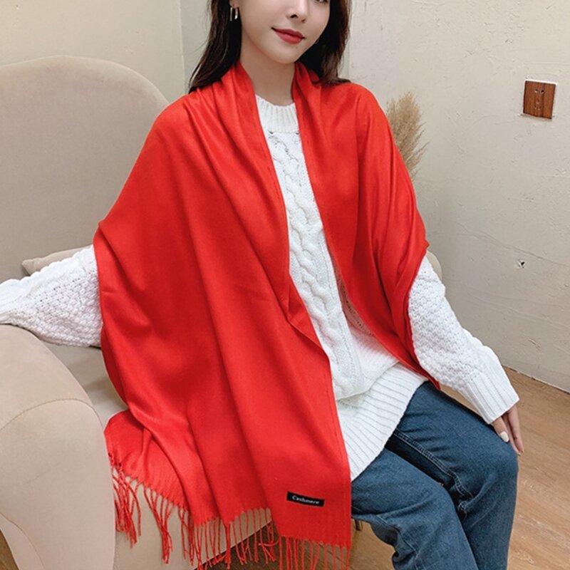 Winter Warm Tassels Scarf for Women Solid Color Casual Scarves Outdoor Activity Shawl Scarf Thickened CashmereLike Scarf