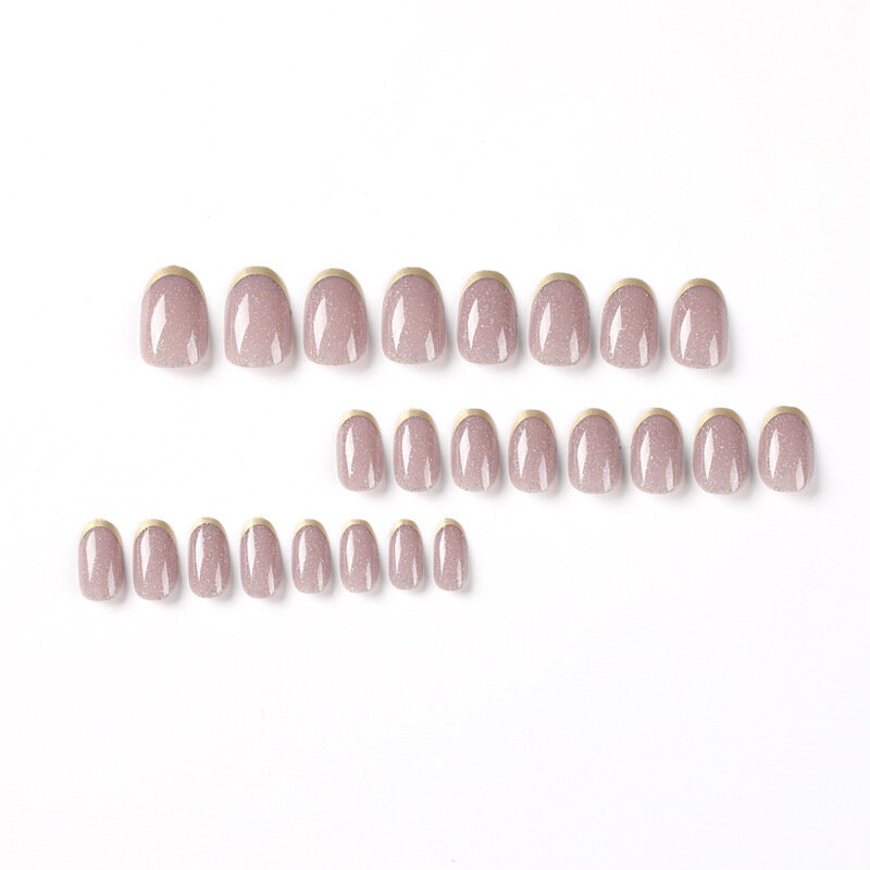 24Pcs unghie finte alla mandorla francese rosa grigio Glitter punte per unghie finte fai da te copertura completa unghie staccabili set premere sugli accessori