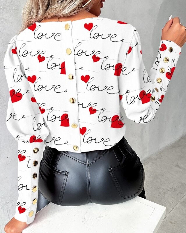 Blusa barroca con estampado de leopardo para mujer, camisa holgada con manga abotonada en la espalda y cuello redondo, moda de otoño, 2023