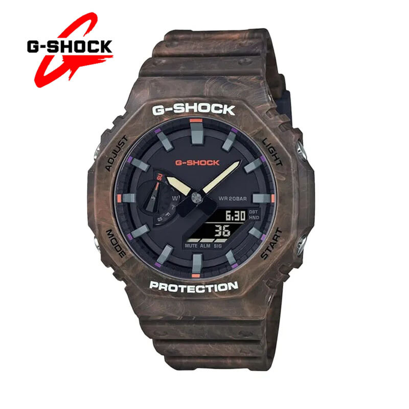 G-SHOCK นาฬิกาข้อมือผู้ชายแสดงผลคู่ LED กันกระแทกสำหรับเล่นกีฬากลางแจ้งมัลติฟังก์ชัน2100นาฬิกาผู้ชายนาฬิกาควอตซ์