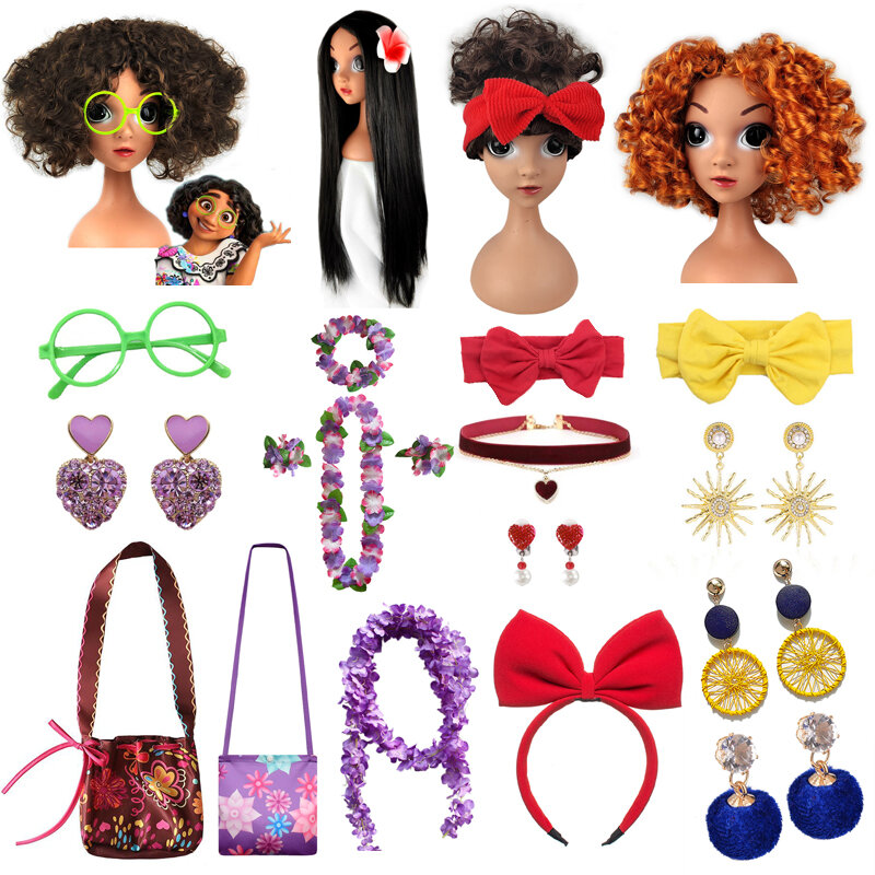 Accesorios de disfraz de Encanto Mirabel Isabela para niñas, peluca para niños, gafas, pendientes, guirnalda, diadema, bolsa para fiesta, Dolores, sombreros de Pepa