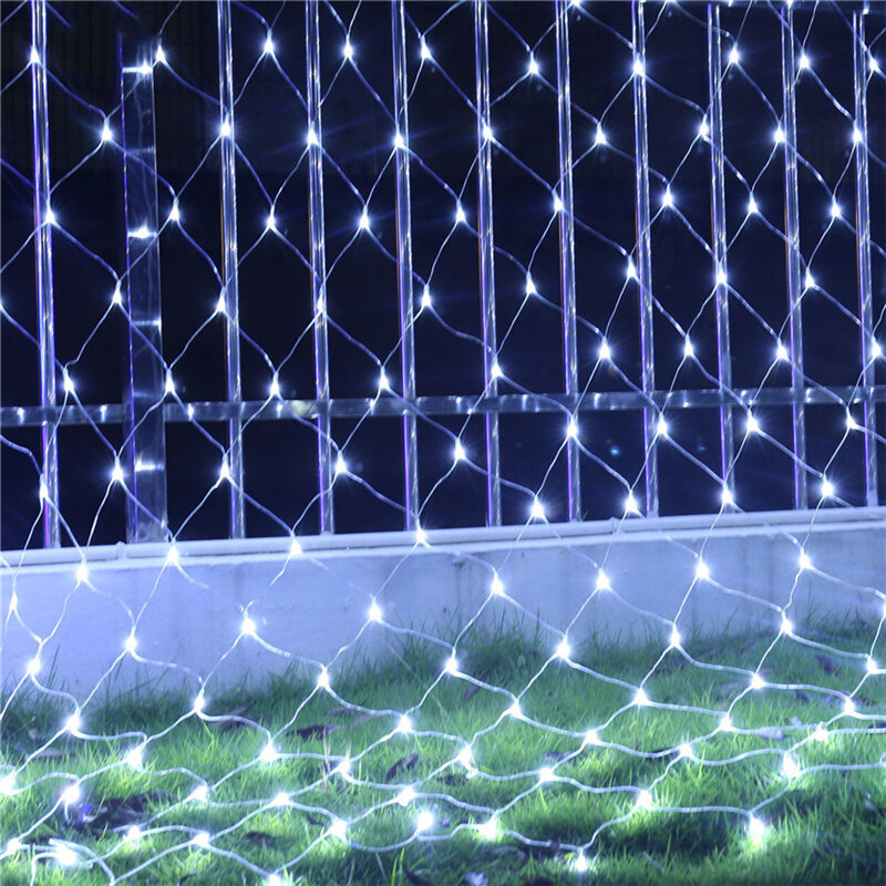 EU 플러그 크리스마스 요정 조명, 야외 LED 낚시 메쉬 스트링 조명, 홈 파티 공원 정원 장식 화환, 8 가지 모드, 220V