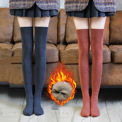 Calcetines largos hasta la rodilla de felpa para mujer, medias cálidas de tubo alto, base harajuku, para otoño e invierno, novedad