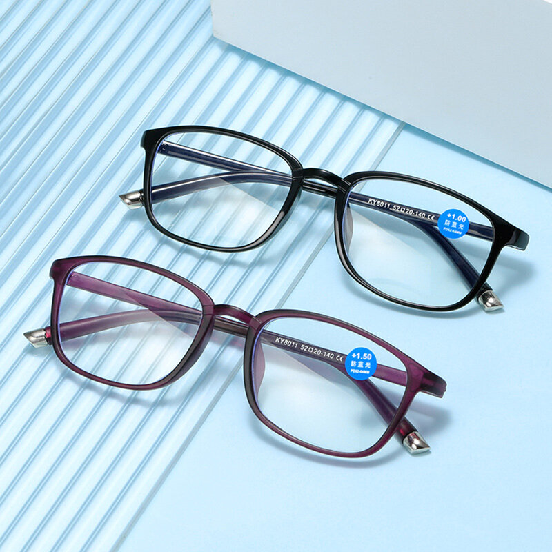 레트로 독서 안경 남녀공용, 타원형 프레임 HD 렌즈, 블루 라이트 방지 노안 안경, 디옵터 + 1.0 + 3.0, 울트라 라이트 Gafas