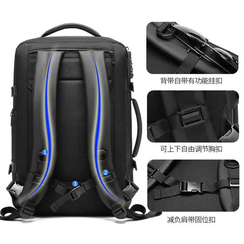 37L Travel Backpack Men Women Expanded Anti Theft Bag Hiking Business Laptop Backpack USB Charging Waterproof School Back Pack