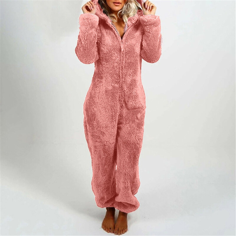 Kigurumi Onesie Cartoon Pajamas For Adult Women Long Sleeve Jumpsuit Hooded Romper Plush Pyjamas Homewear Halloween Cosplay