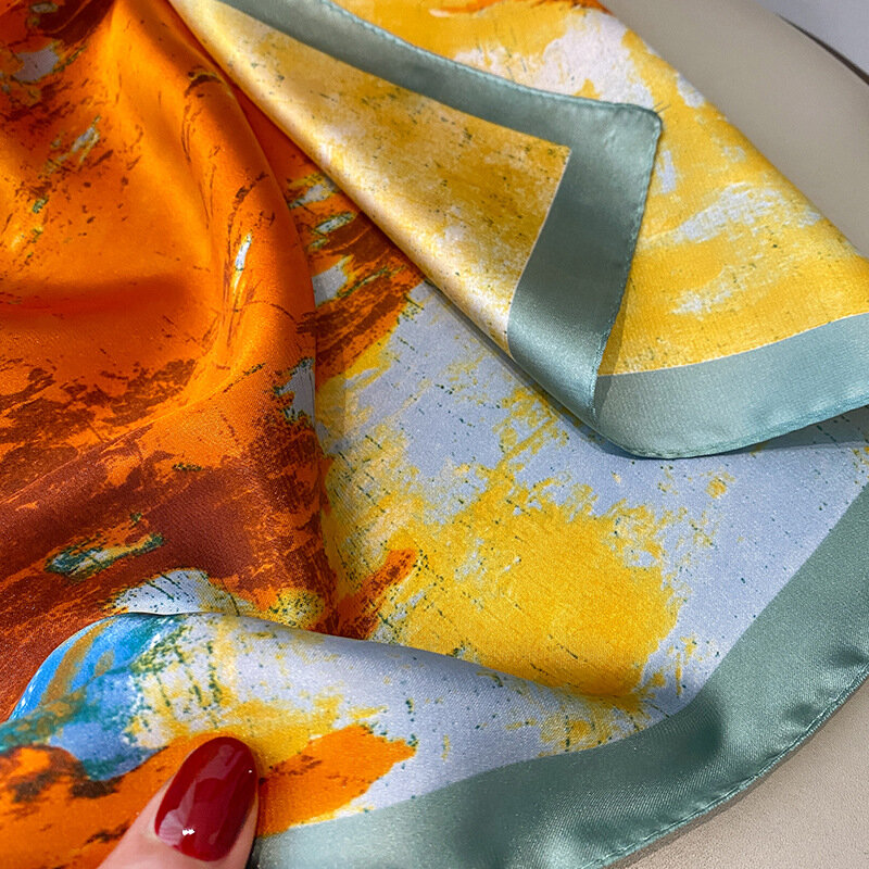 Bufanda cuadrada de seda de imitación para mujer, pañuelo con estampado de marca de lujo, estilo elegante, protector solar, Bandana inelástica, 2023