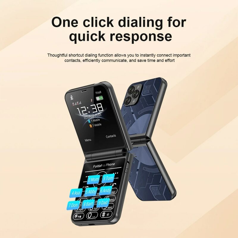 SERVO-Flilo9 3G WCDMA Celular Dobrável, Novo Telefone Móvel High-end, 2 Cartão SIM, Speed Dial Blacklist, Tipo-C Flip, 2.6 em exibição, 2024