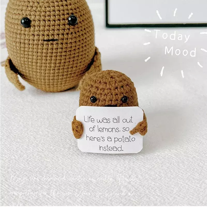 New Positive Energy Potato Hug Pocket Mini Handmade Plush Wool Knitting Doll With Card Funny Christams Gift Home Room Decoration
