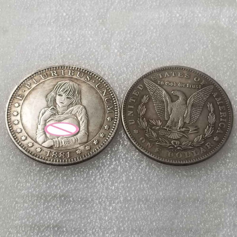 2 buah koin pasangan seni 3D satu dolar anak perempuan klub malam mewah koin peringatan lucu koin keberuntungan saku + tas hadiah