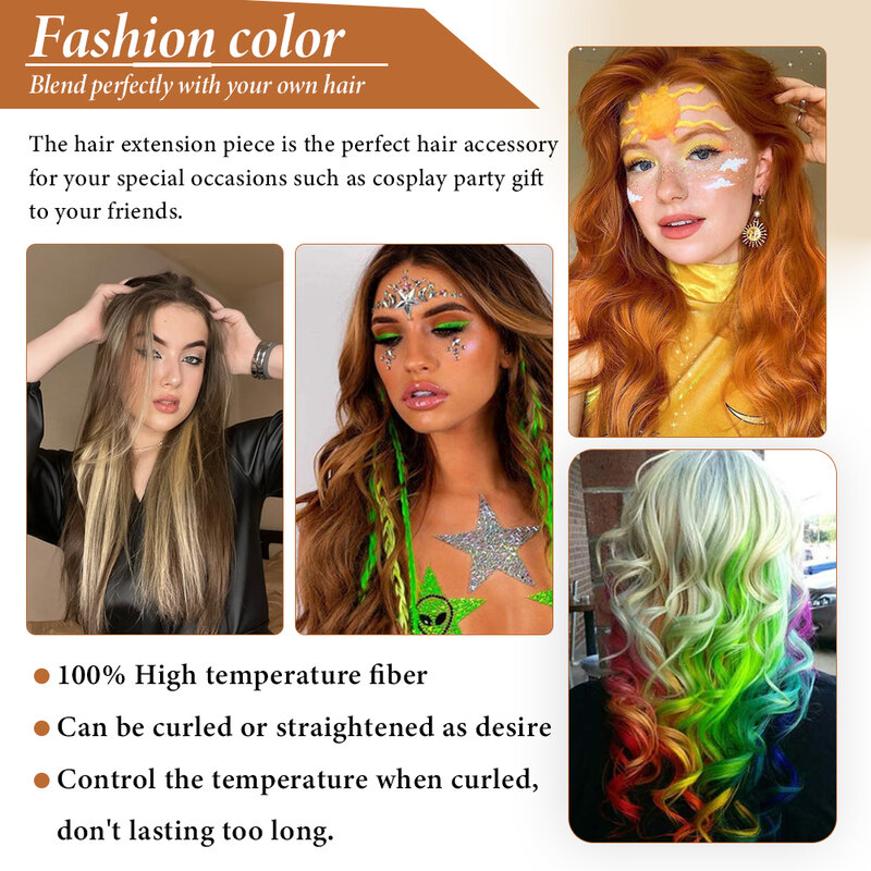 Destaque colorido Straight Hair Extensões para as Mulheres, Clip em Hairpieces Sintéticos, Party Cosplay Presentes, 10 Pcs, 22"