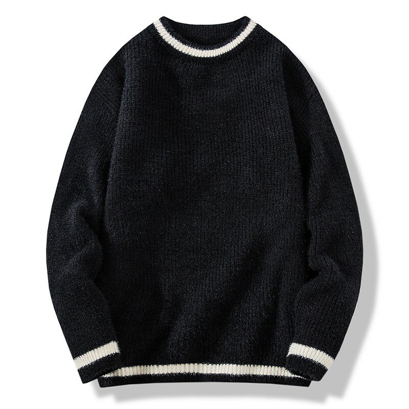 Men Vintage Winter Sweater Round Neck Solid Color Male Fit Knitted Pullover Loose Harajuku Mens Retro Sweaters Multicolors