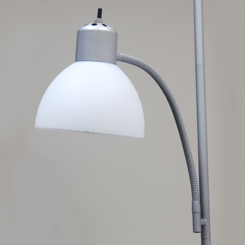 Lampadaire avec lampe de lecture, design simple, couleur argent